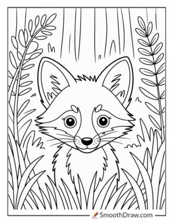 Fox hiding behind tall grass
