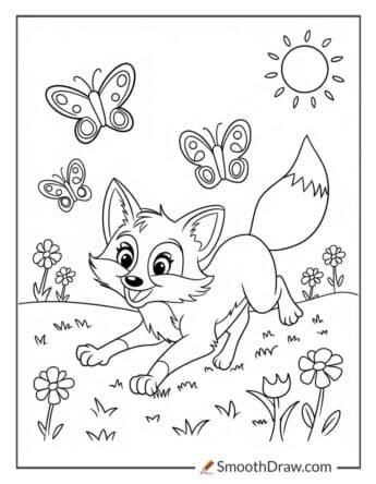 Fox playing with butterflies