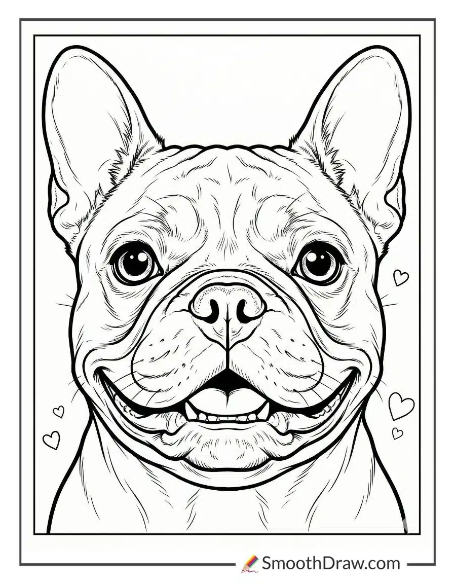 French Bulldog Smiling Close Up Coloring Page