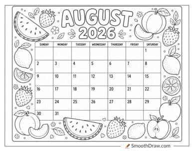 Fruit August calendar printable