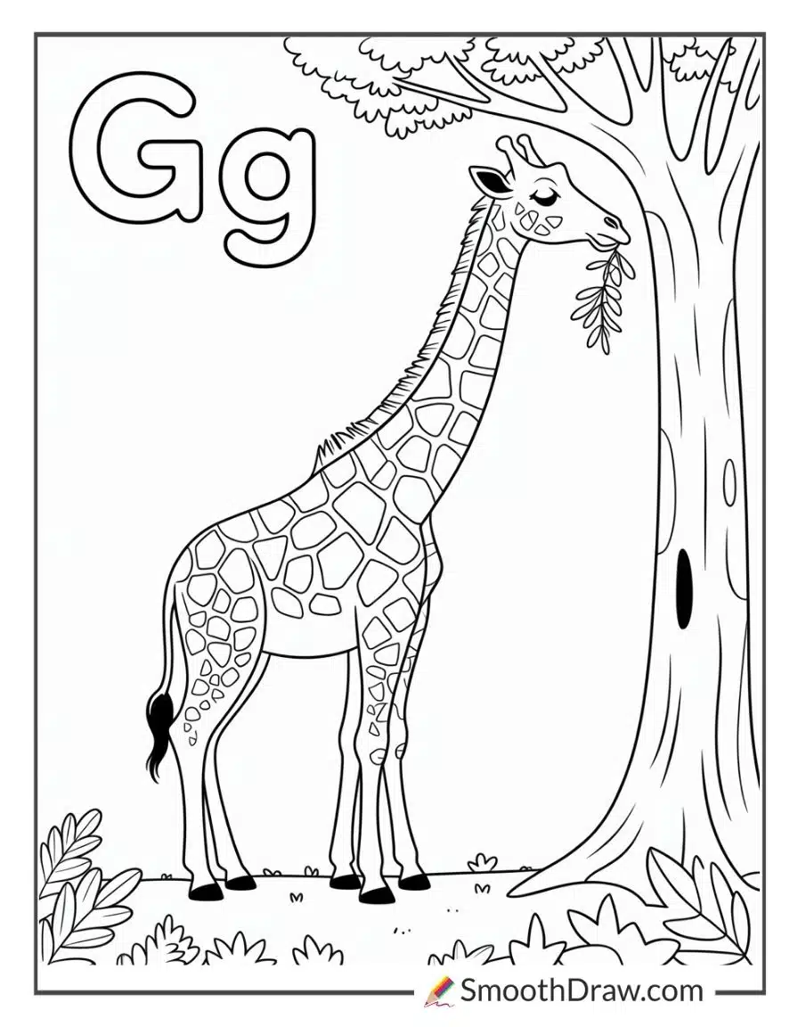 G For Giraffe Fun Scene For Coloring