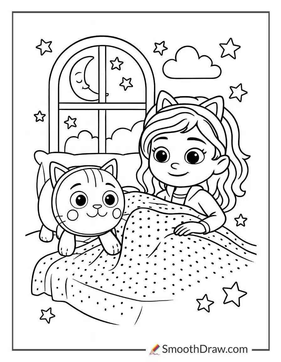 Gabby And Pillow Cat Getting Ready For Bed