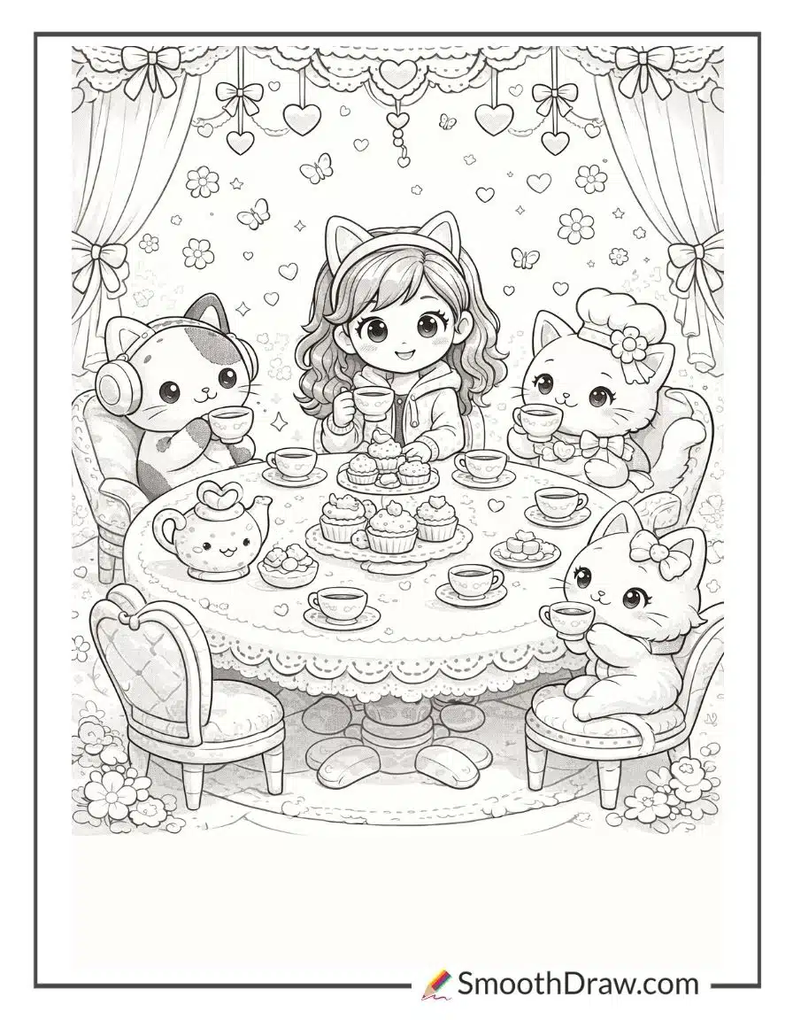 Gabby Having A Tea Party Coloring Sheet