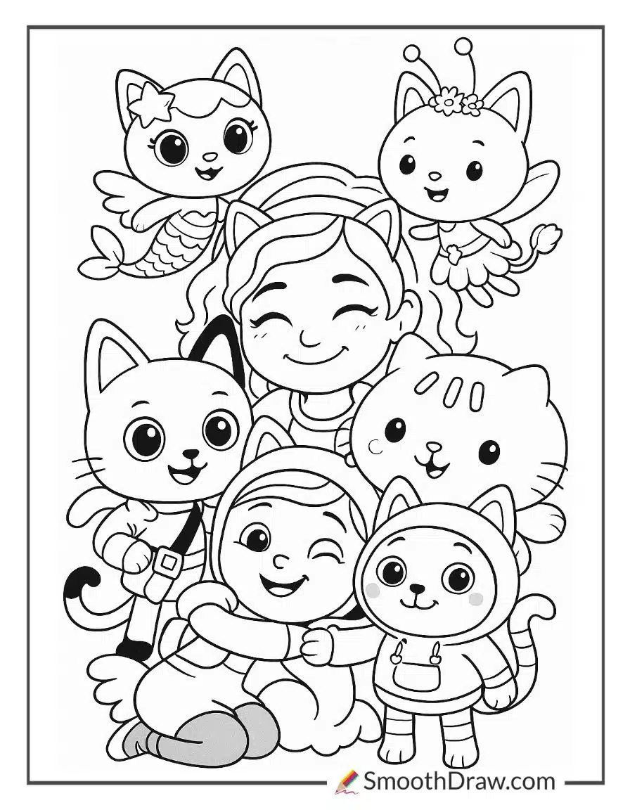 Gabby Hugging All Her Dollhouse Friends