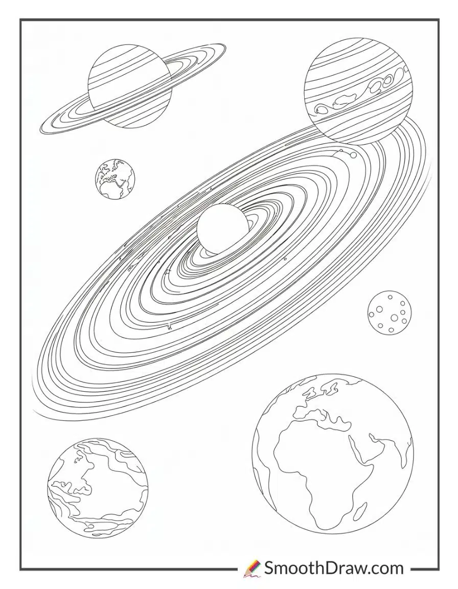 Galaxy Scene With Multiple Planets