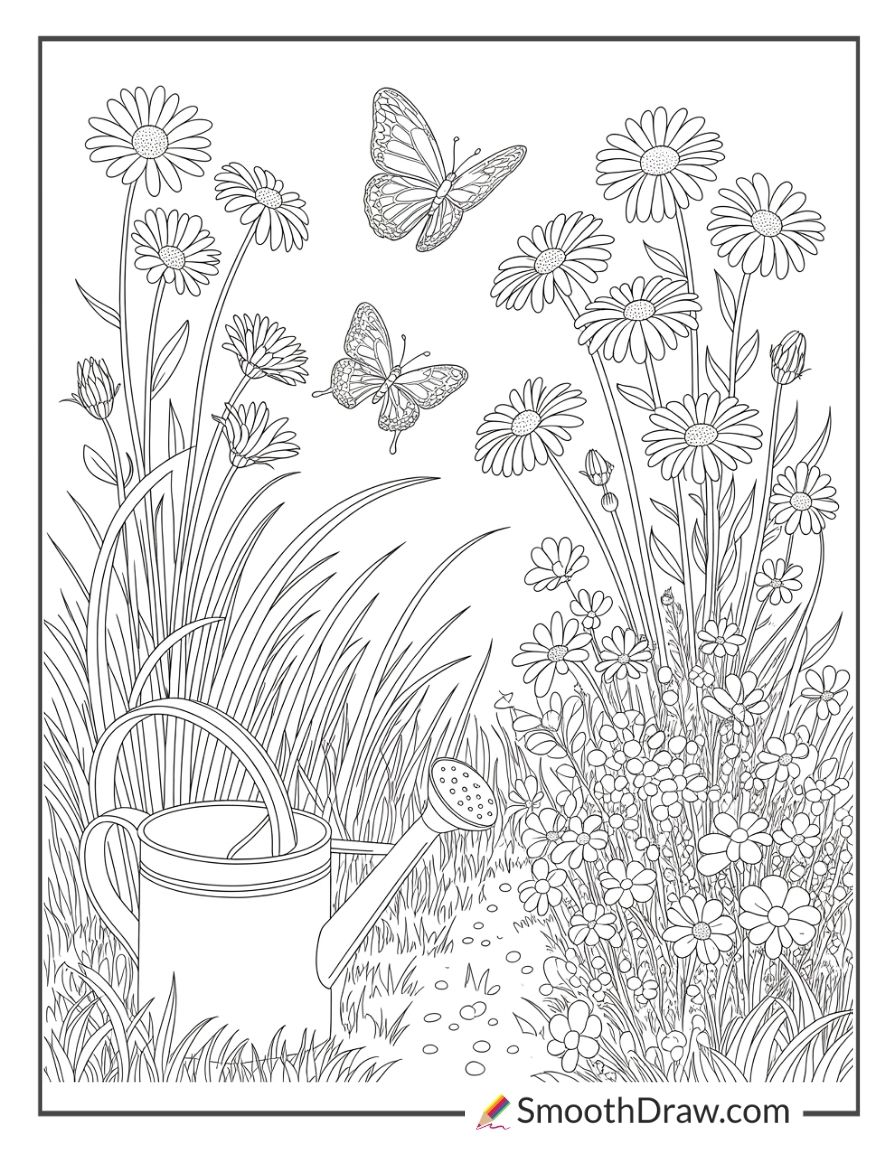 Garden Full Of Colorful Daisies