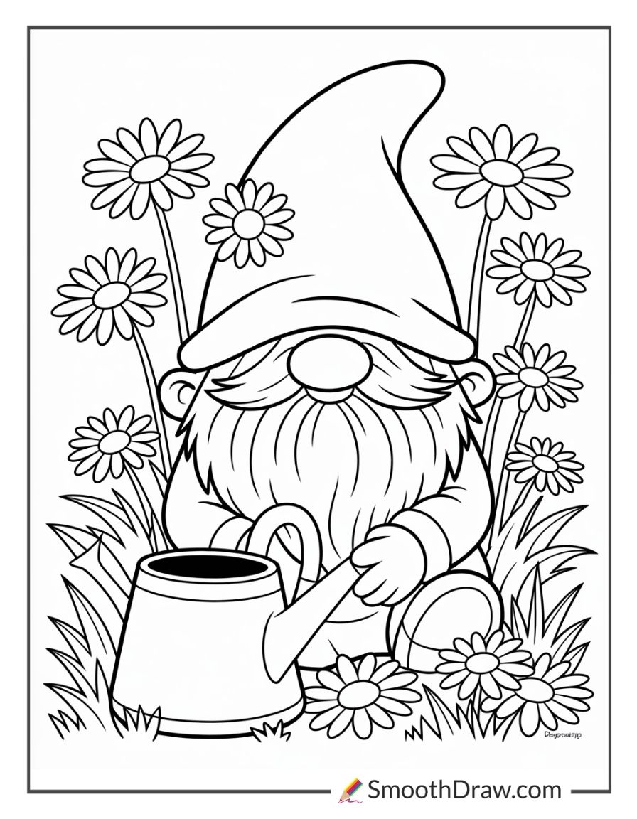 Garden Gnome Among Daisies