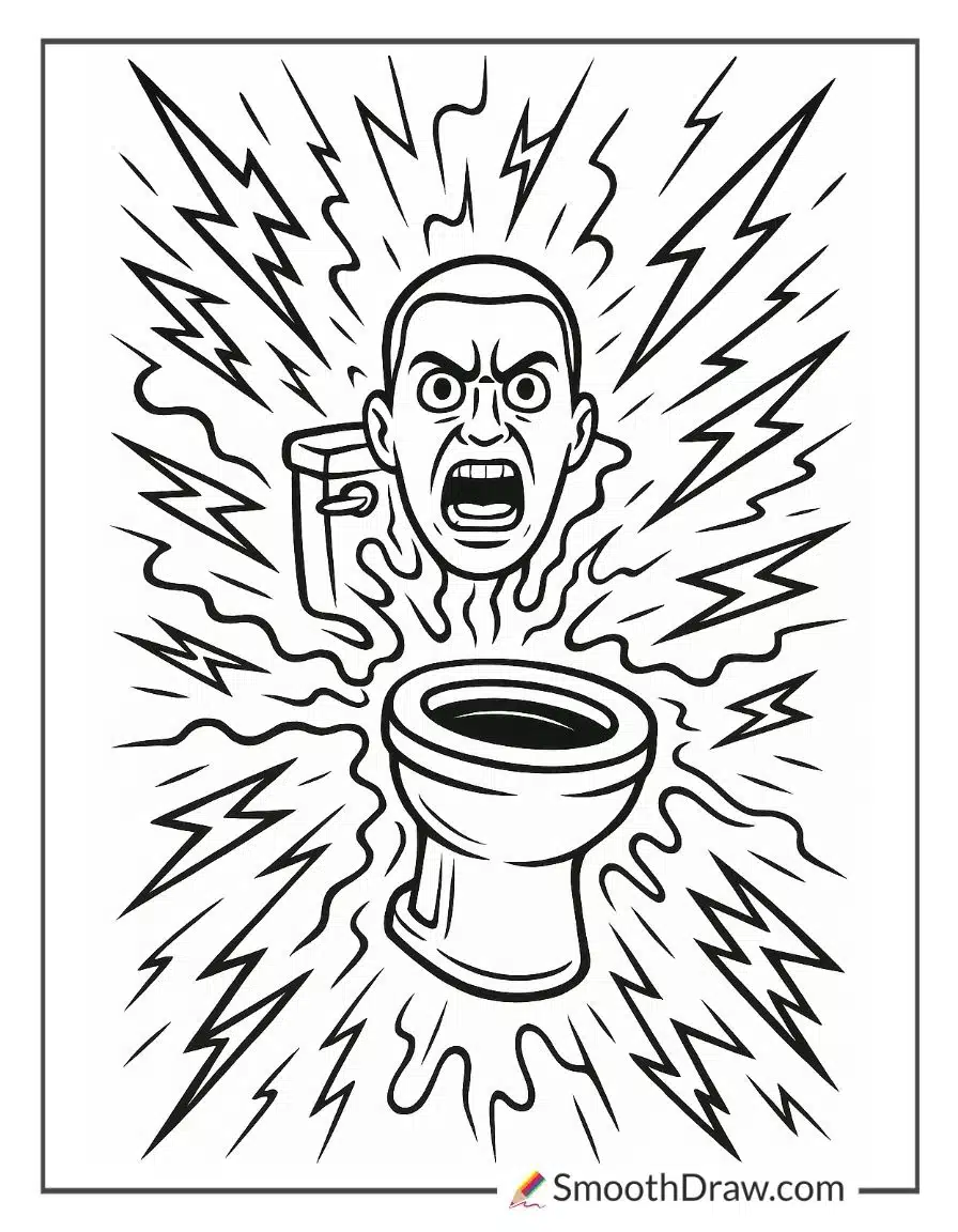 Giant Skibidi Toilet Roaring Loudly Coloring Sheet