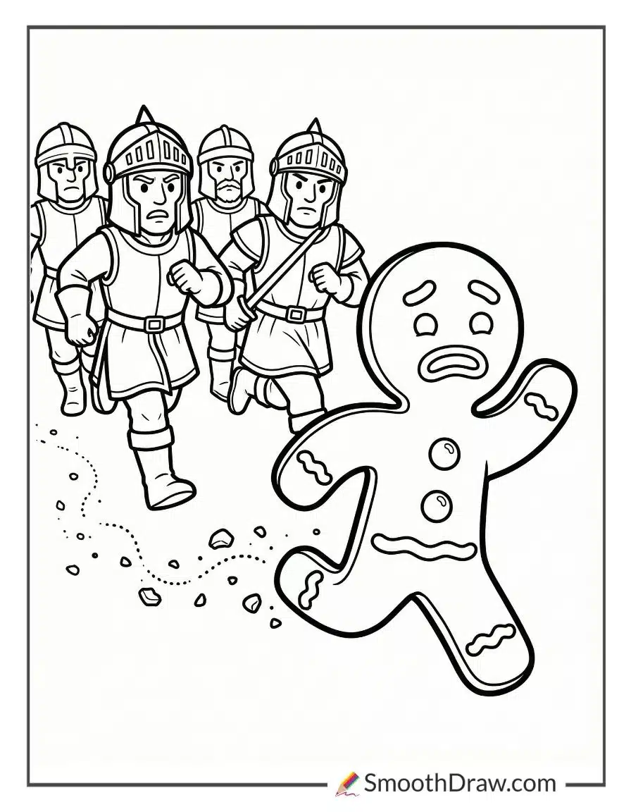 Gingerbread Man Running From Lord Farquaads Guards