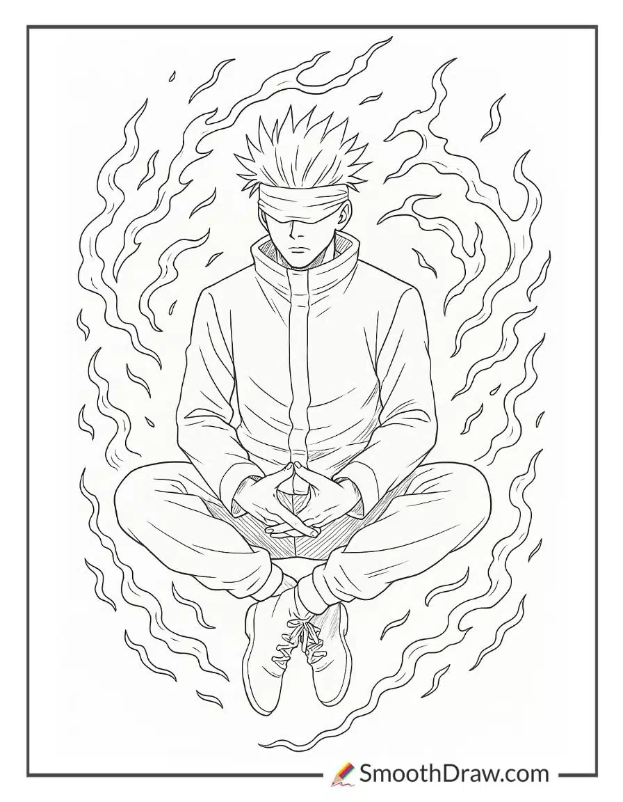 Gojo sitting calmly after battle