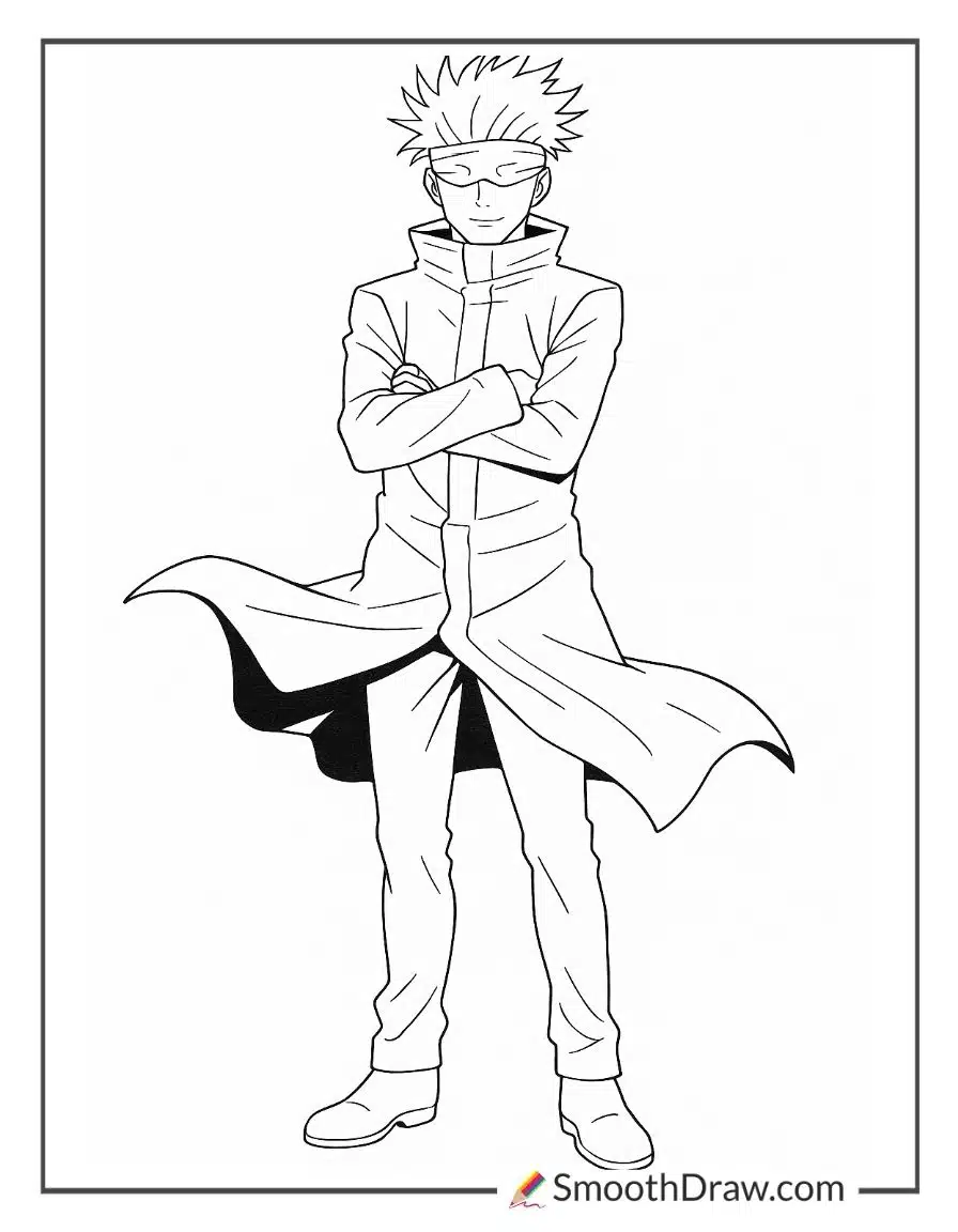 Gojo standing with wind swirling