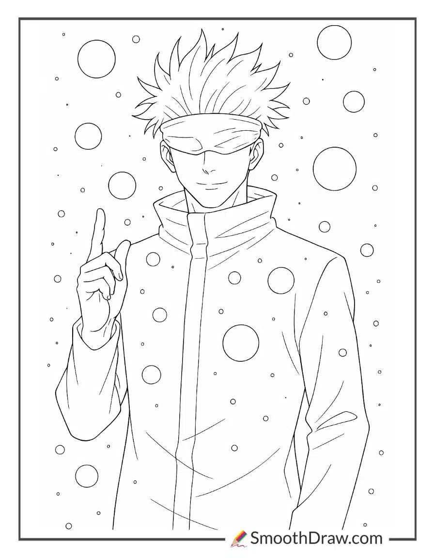 Gojo surrounded by floating light orbs