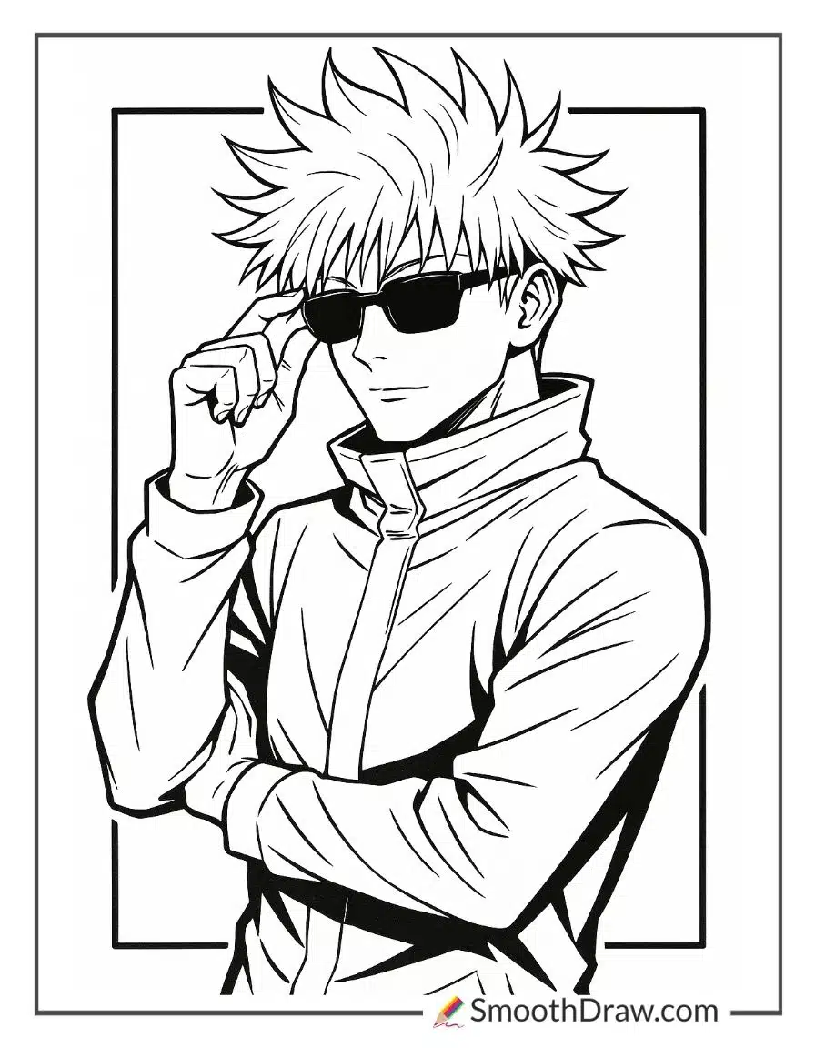 Gojo with sunglasses and smirk