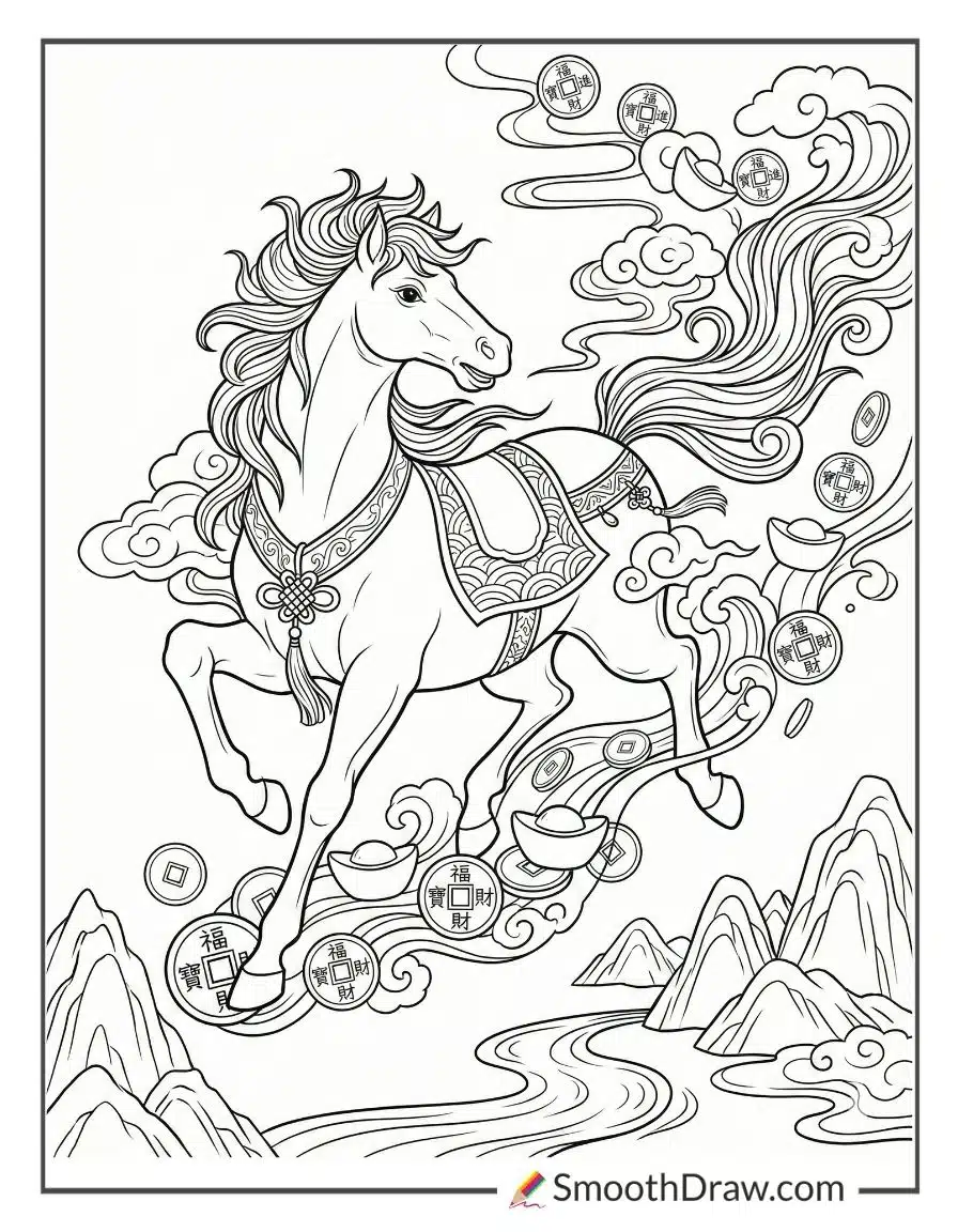 Golden Horse Statue In The Temple