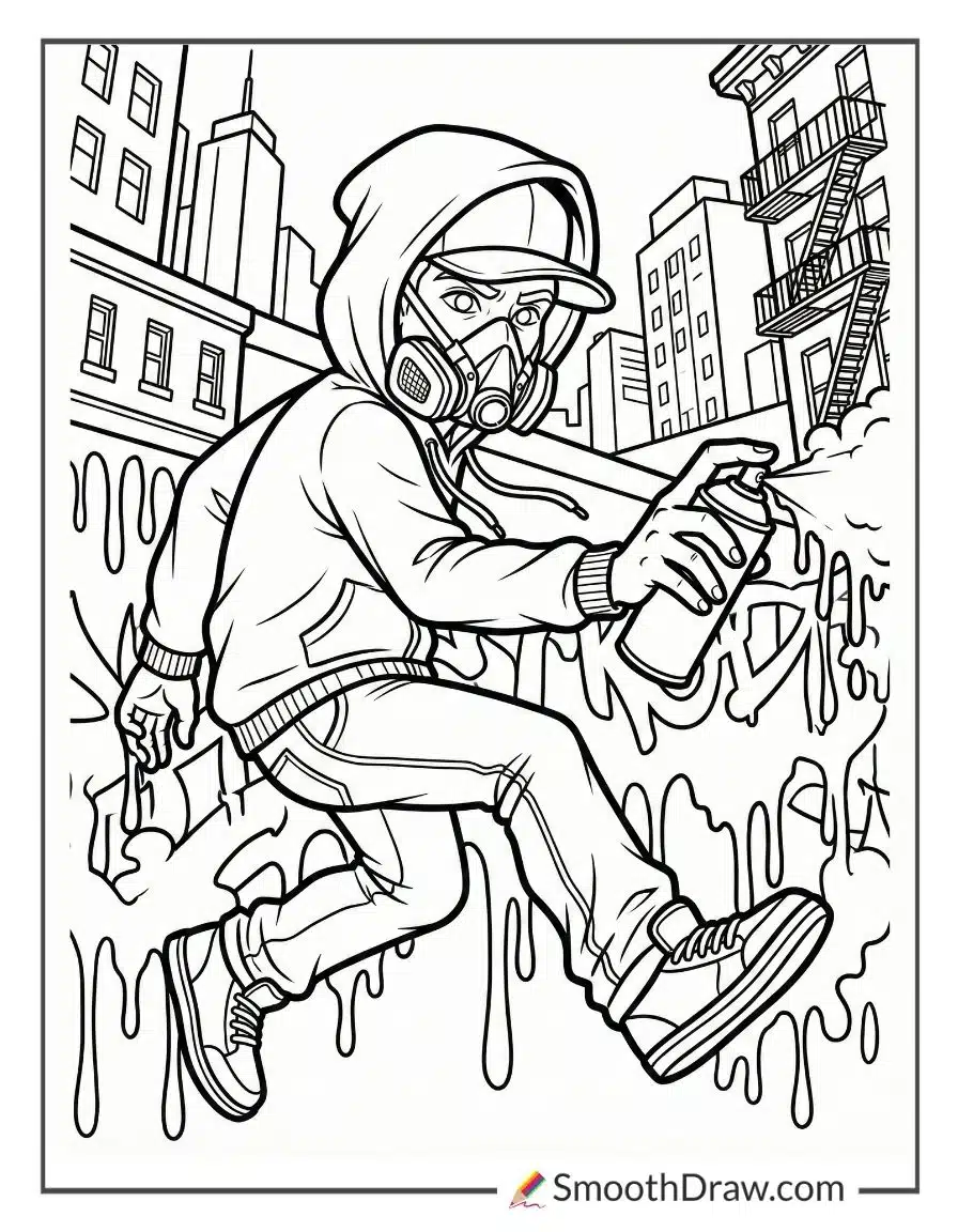 Graffiti Artist With Mask And Hoodie