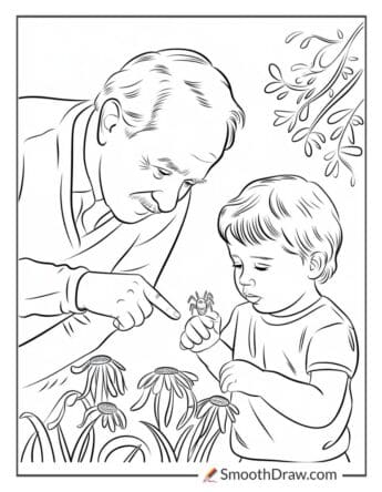 Grandpa Showing a Spider to a Child
