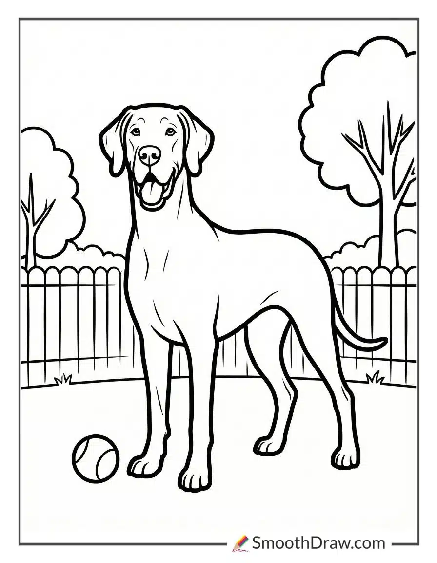 Great Dane At Dog Park Coloring Page