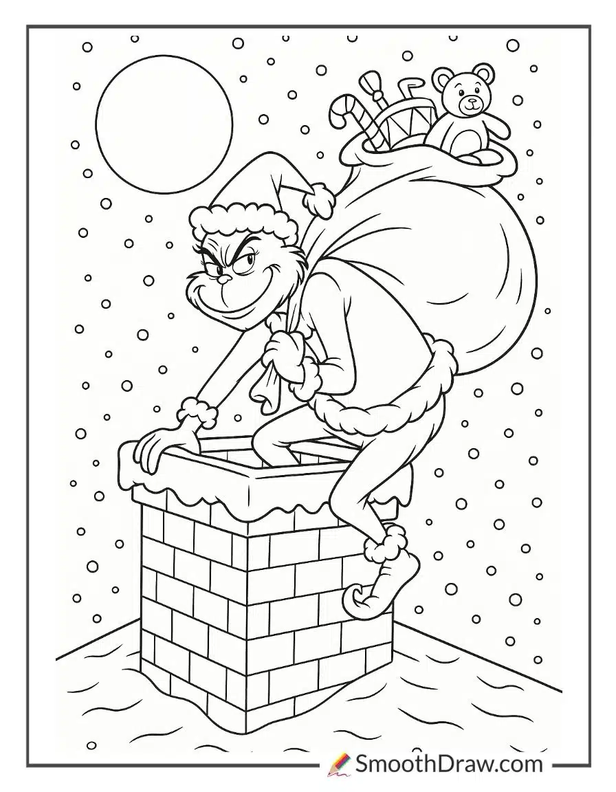 Grinch Sneaking Down A Chimney