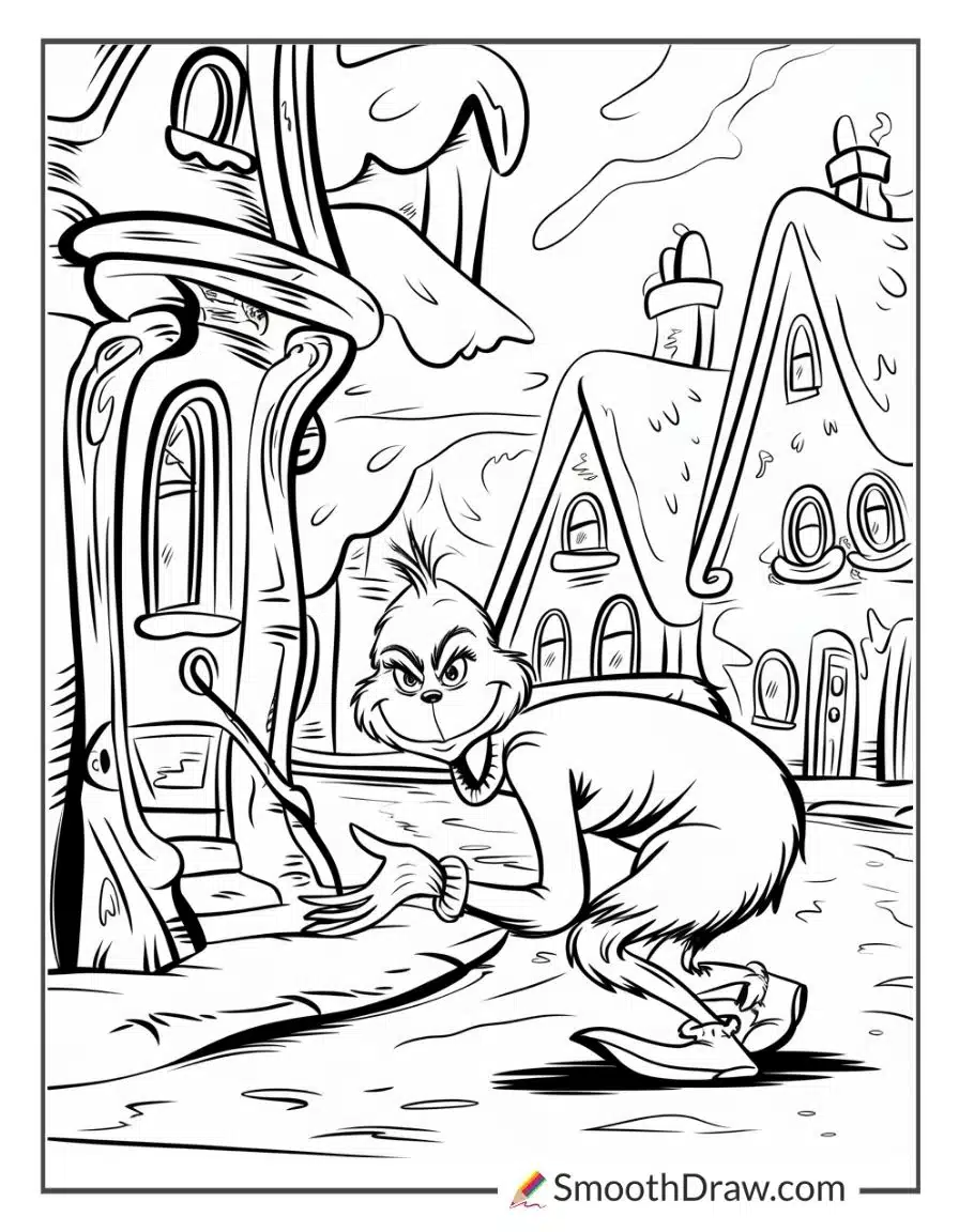 Grinch Sneaking Through Whoville Streets