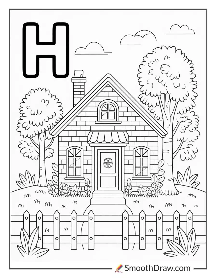 H For House Alphabet Coloring Page