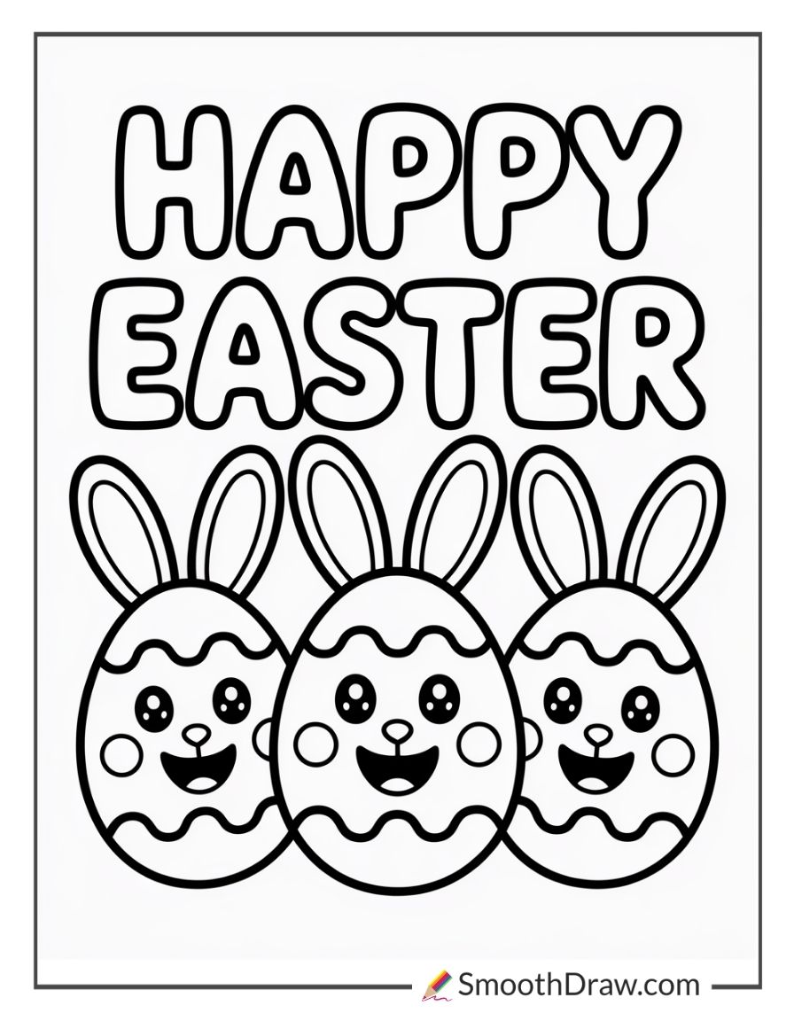 Happy Easter Eggs With Smiling Faces Coloring Page