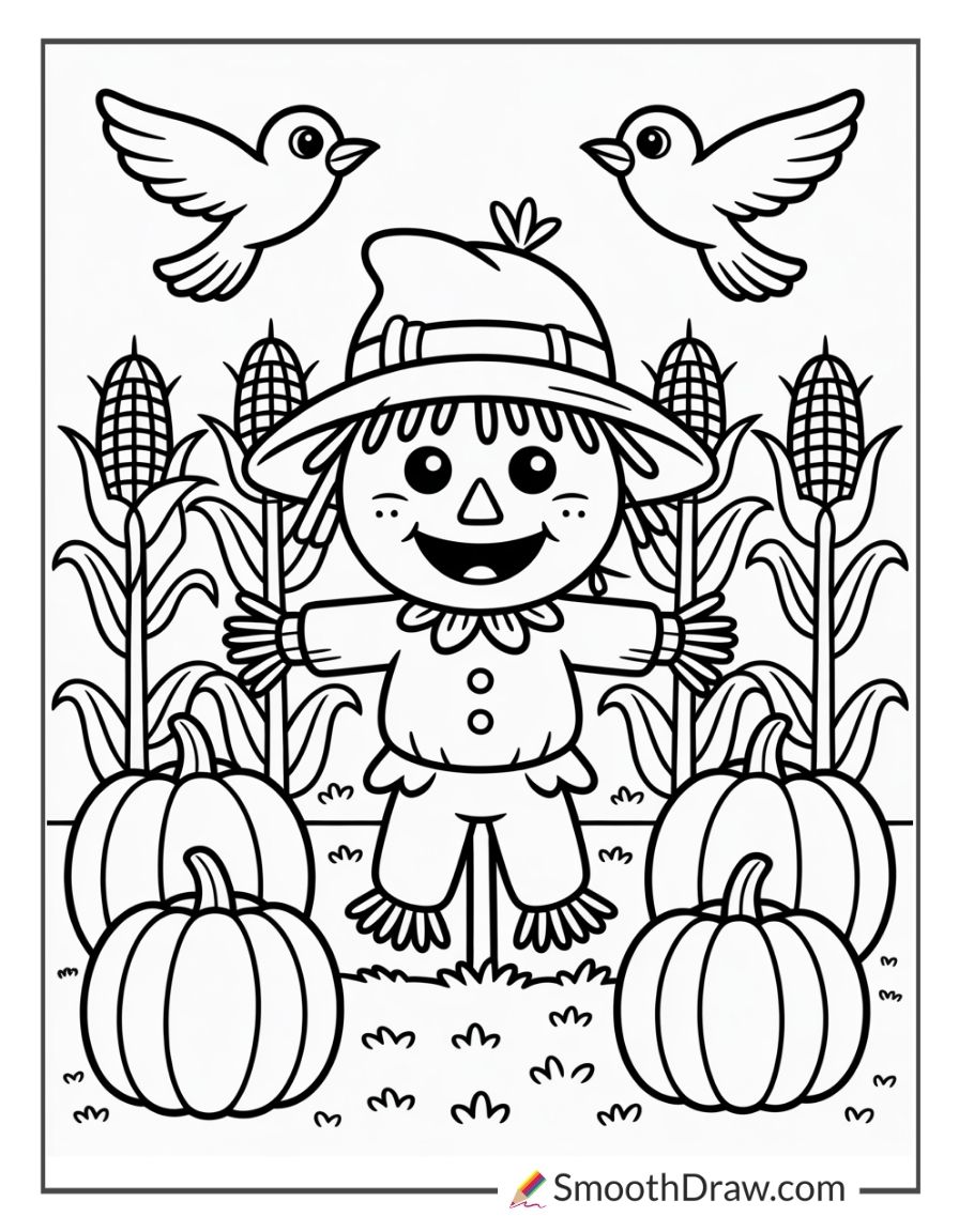 Happy Scarecrow In A Cornfield