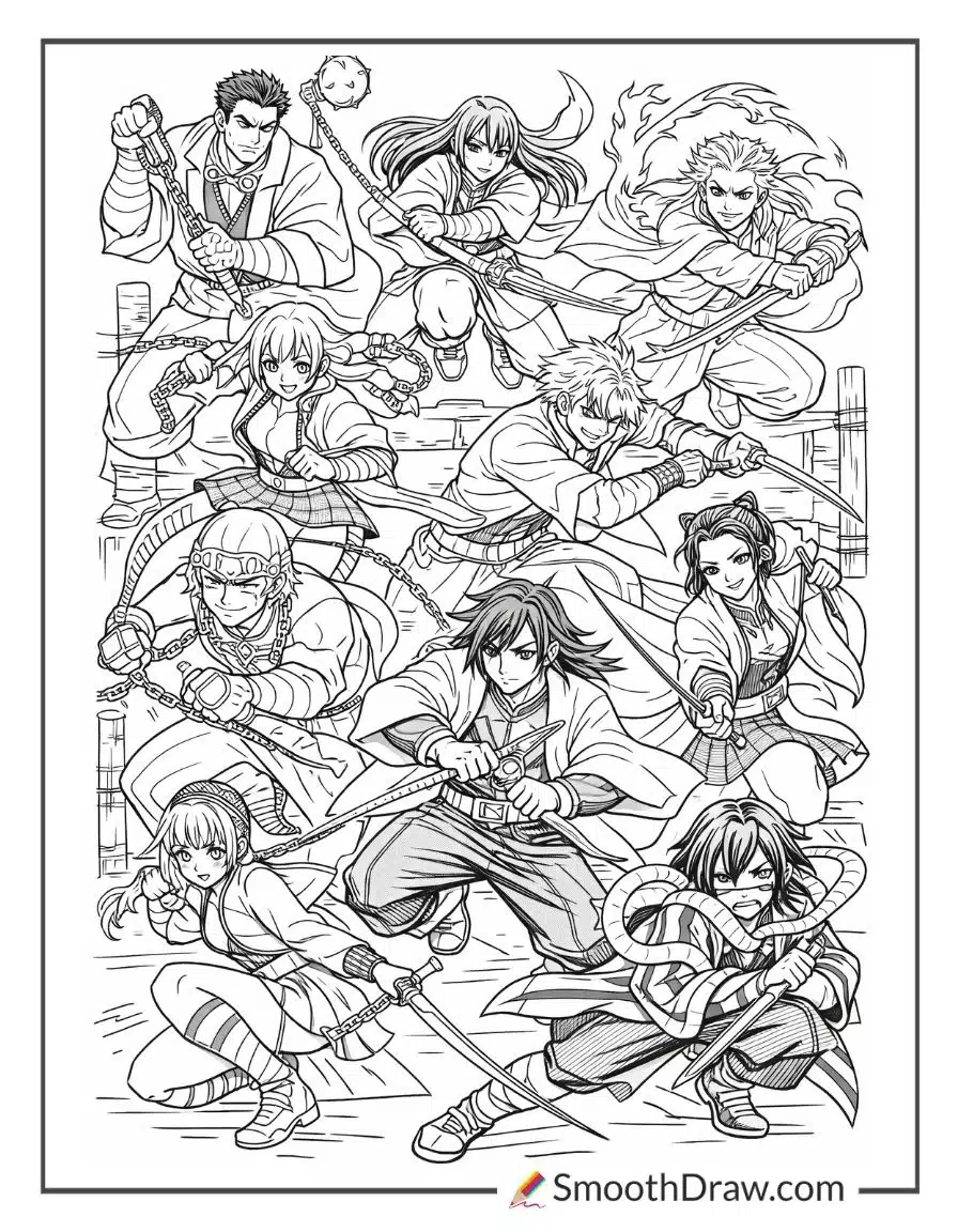 Hashira Training Session Coloring Pages