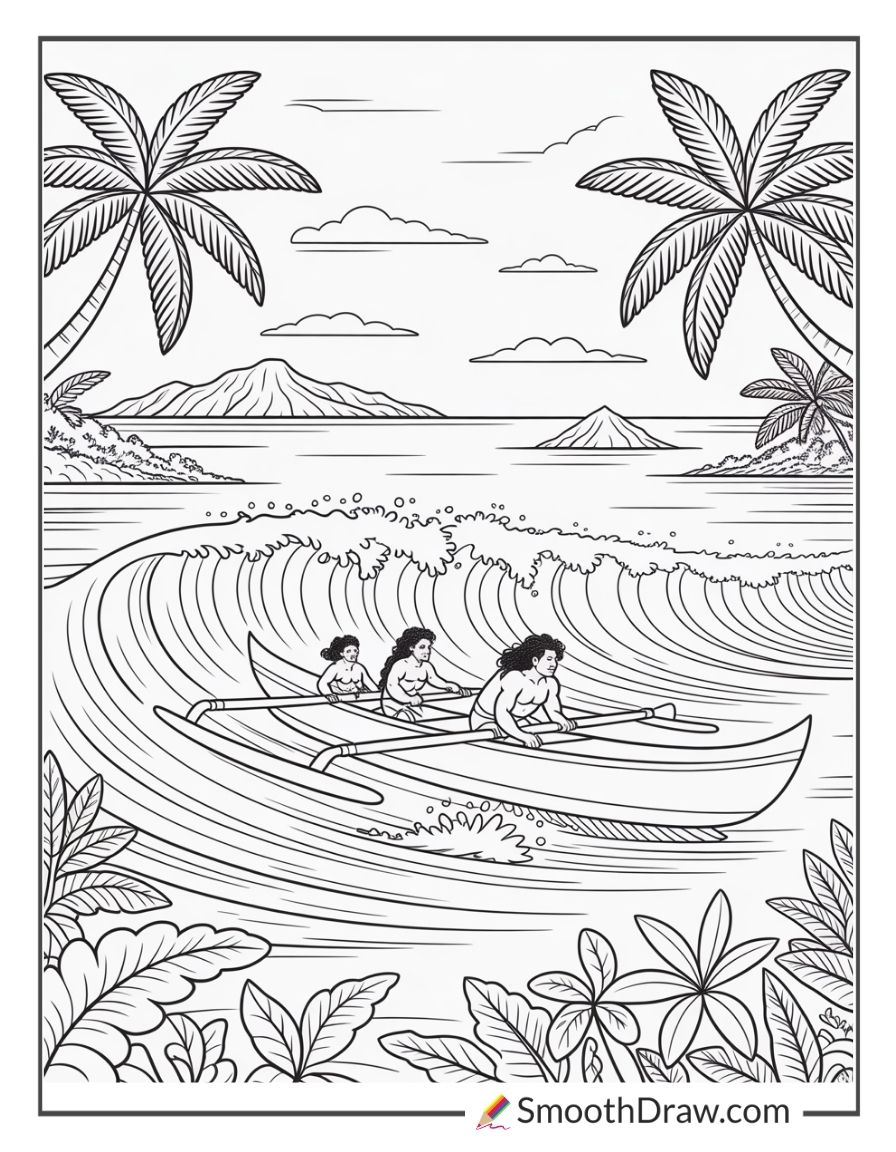 Hawaiian canoe on the waves