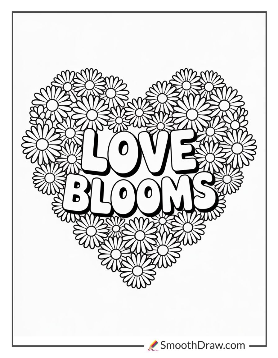 Heart Made Of Daisy Flowers Coloring Sheet