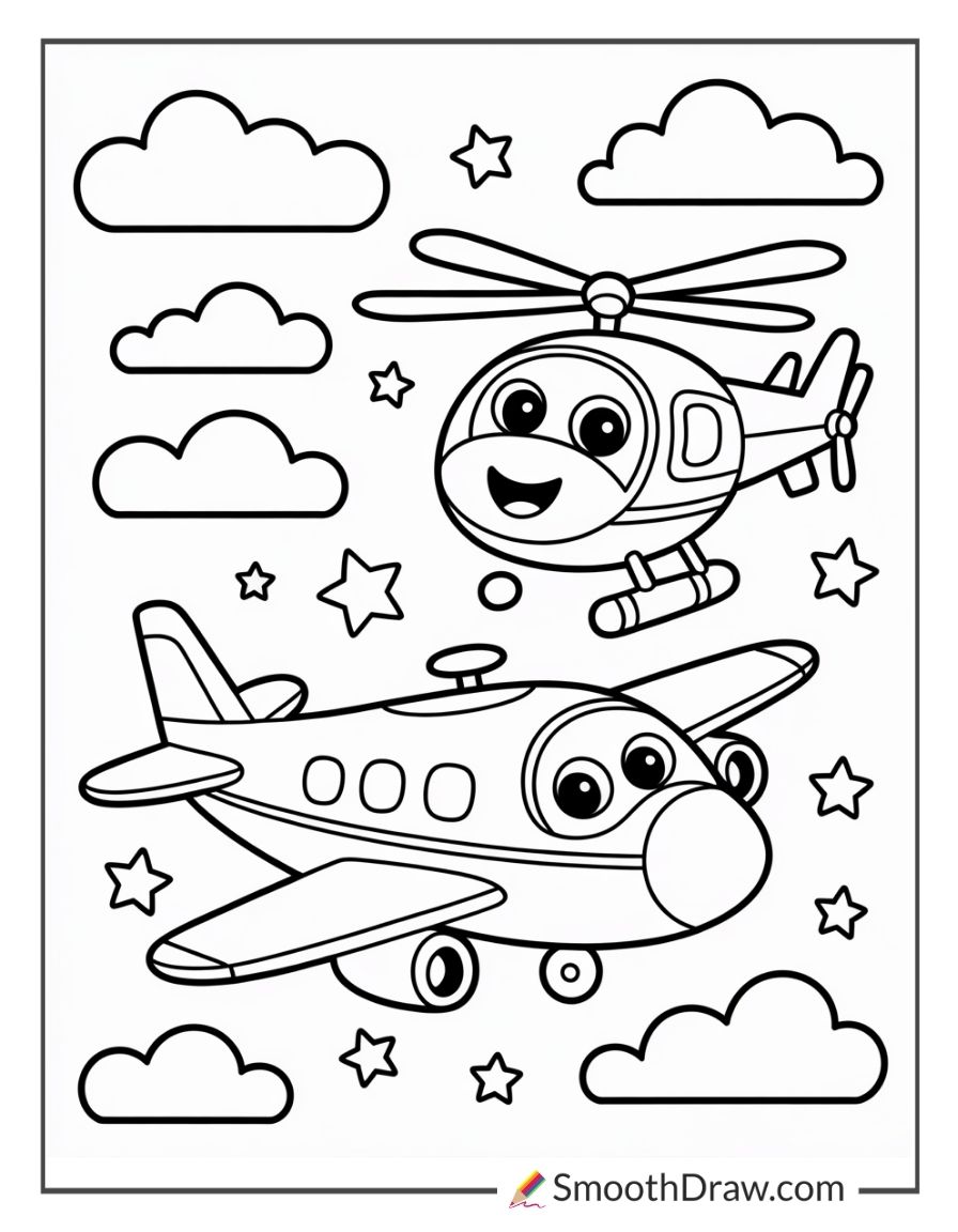 Helicopter And Airplane Flying Together