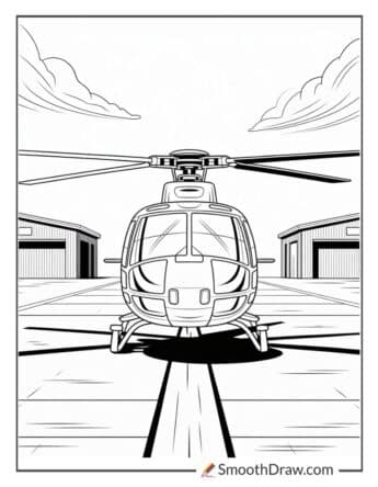 Helicopter on runway ready for takeoff