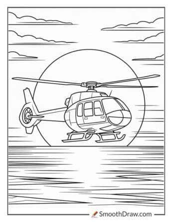 Helicopter silhouette sunset coloring page