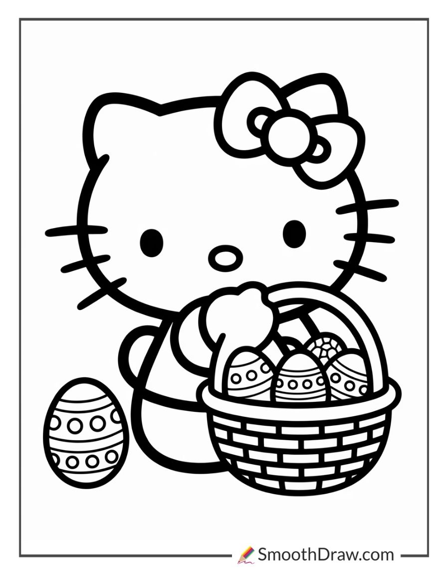 Hello Kitty Easter Egg Hunt Coloring Page
