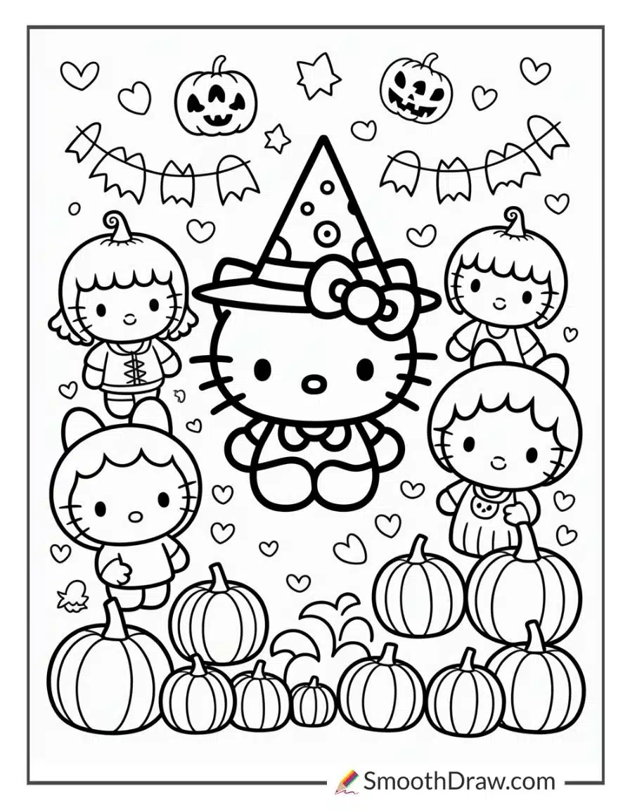 Hello Kitty Halloween Costume Party Coloring Page
