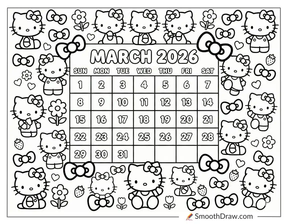 Hello Kitty March 2026 Calendar