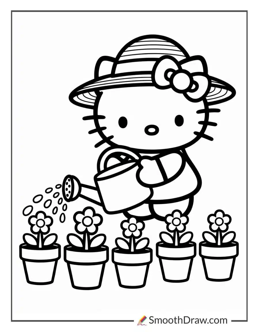 Hello Kitty Gardening With Flower Pots