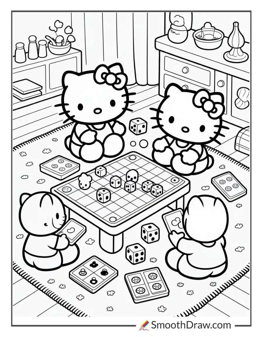 Hello Kitty Playing Board Games