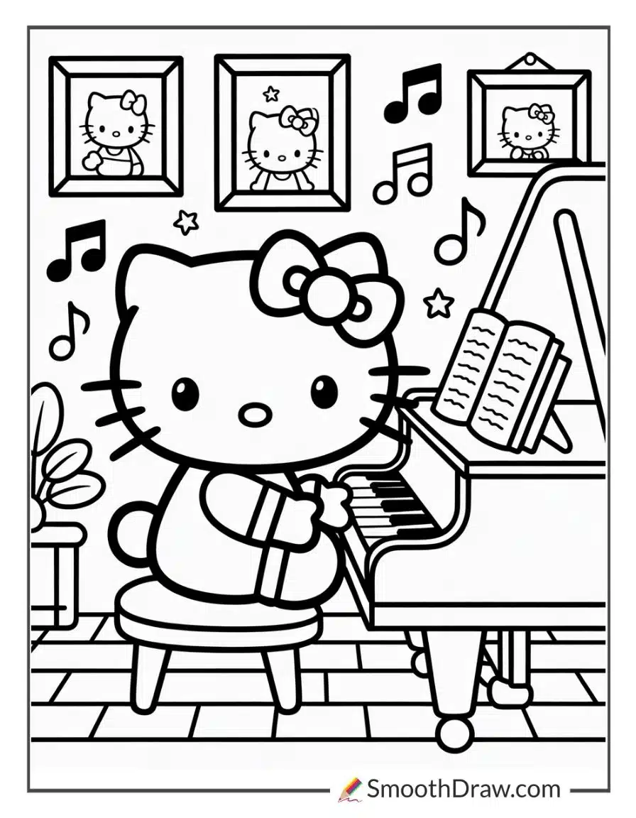 Hello Kitty Playing Piano At Home