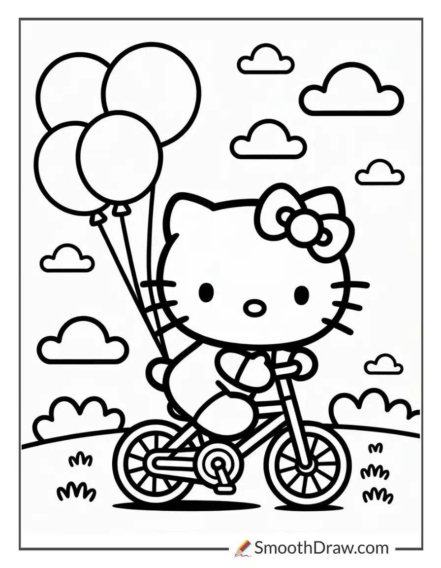 Hello Kitty Riding Bike With Balloons