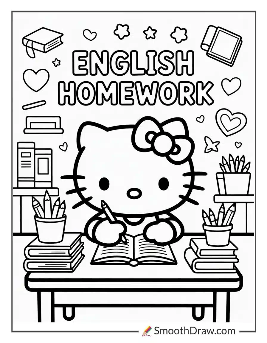 Hello Kitty Studying English Homework