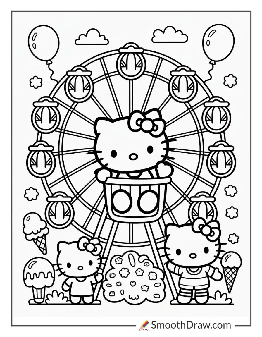 Hello Kitty Visiting Amusement Park Rides