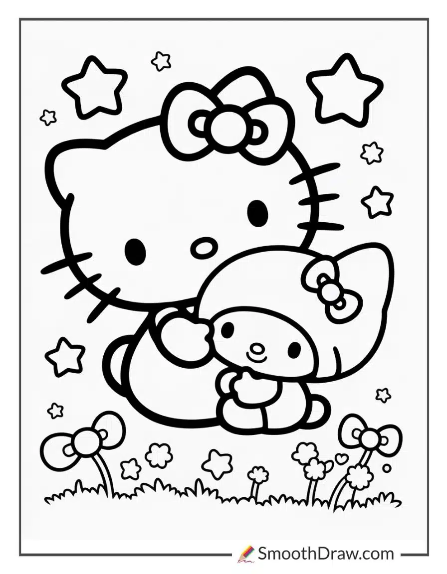 Hello Kitty With My Melody Coloring Page