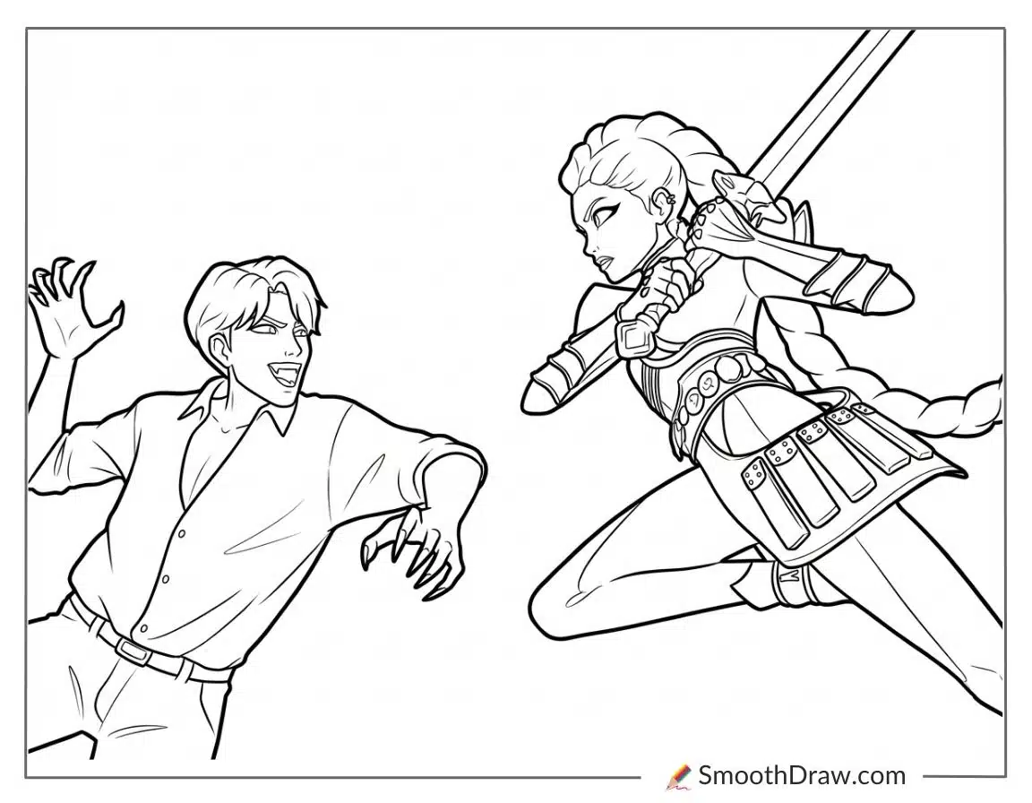 Jinu and Rumi fighting