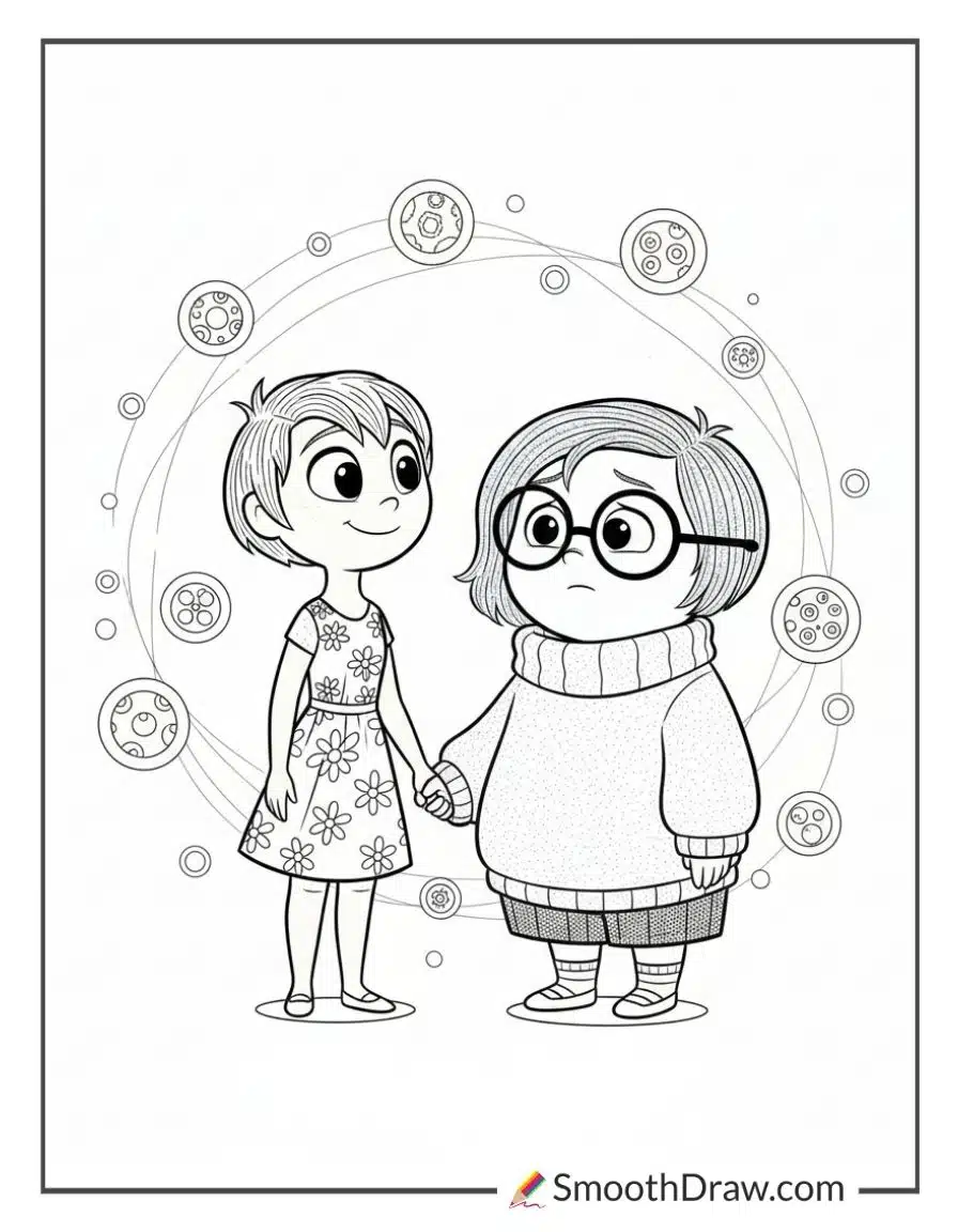 Joy And Sadness Holding Hands Coloring Sheet
