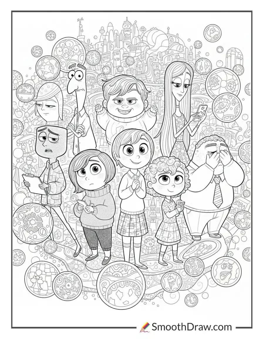 Joy Surrounded By Colorful Memory Spheres