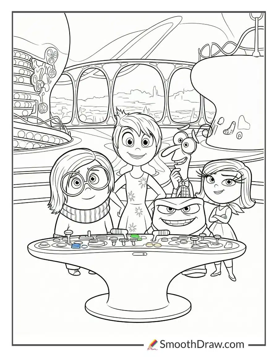 Joy With The Other Emotions Coloring Sheet