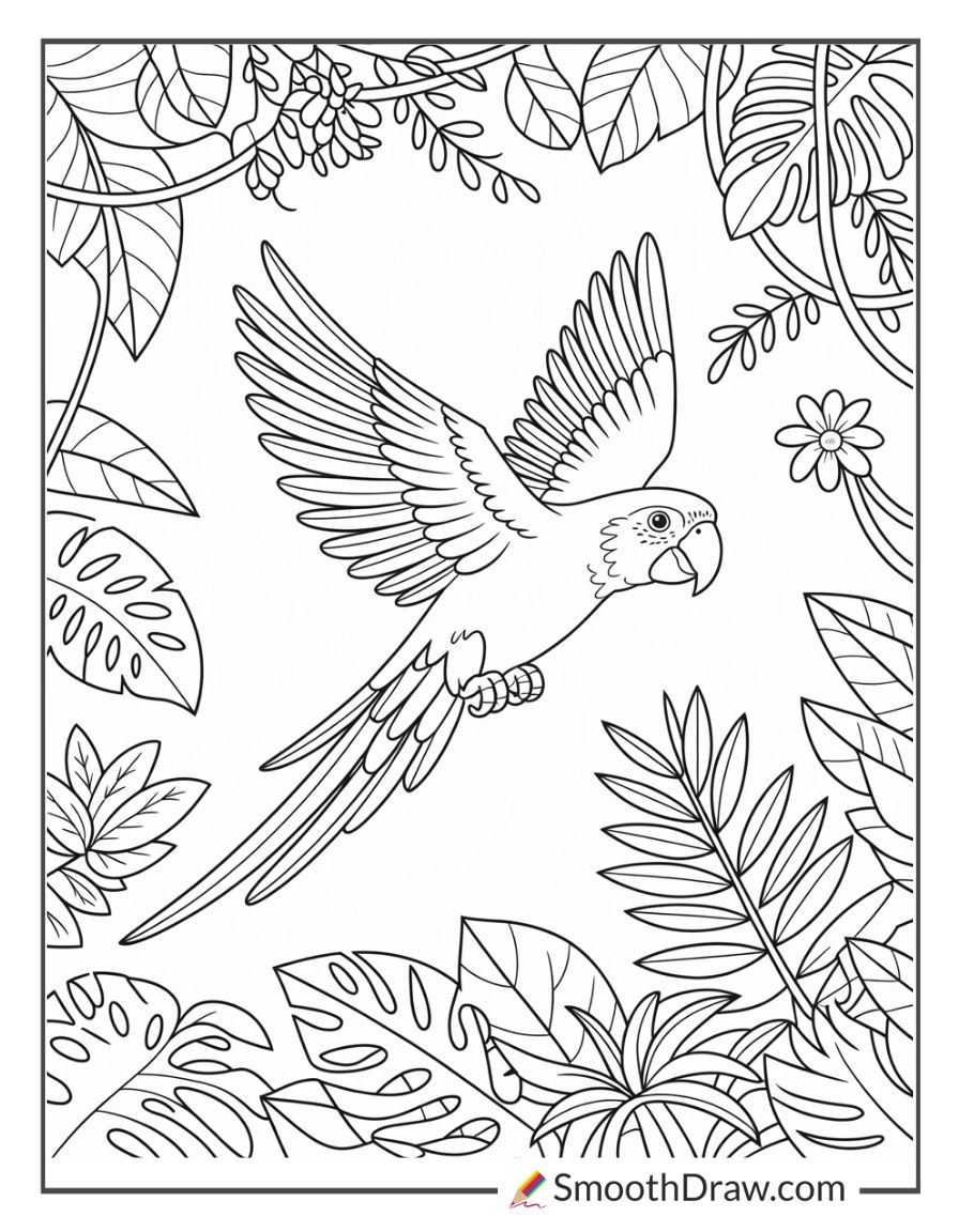 Jungle parrot coloring page