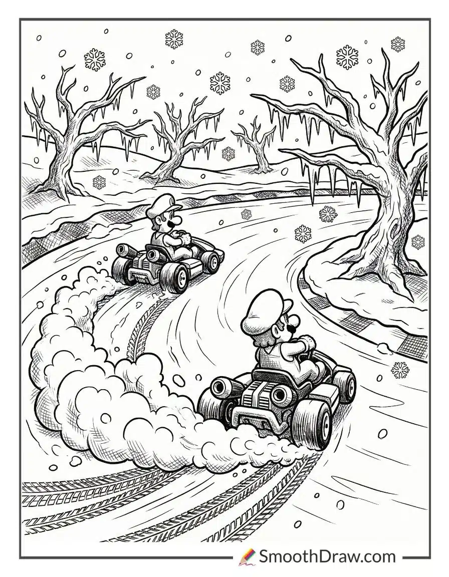 Karts Drifting On Icy Circuit