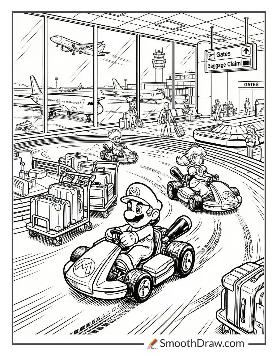 Karts Racing Through Airport Terminal