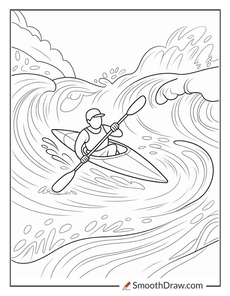 Kayaker Paddling Through Rapids